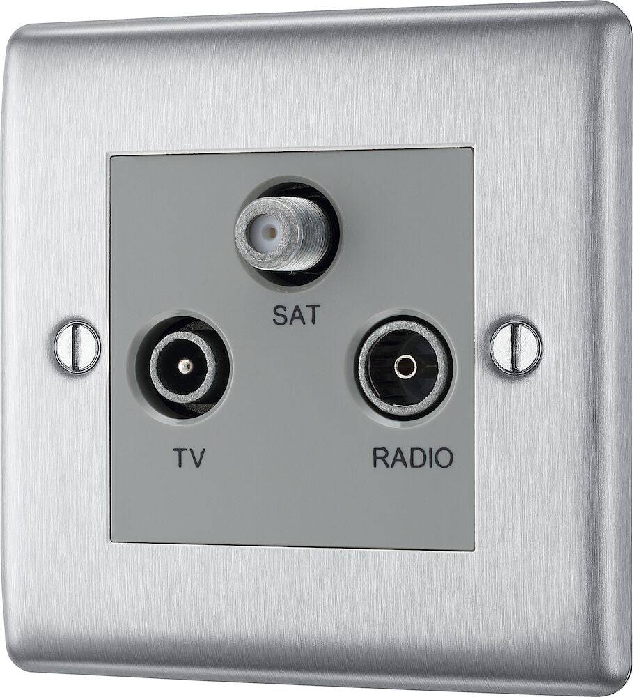 Nexus Metal Brushed Steel Triplex TV Socket NBS67G - The Switch Depot