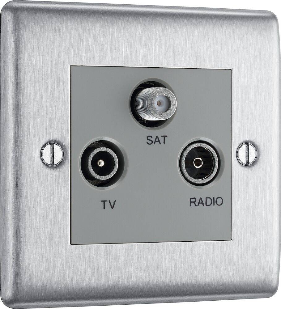 Nexus Metal Brushed Steel Triplex TV Socket NBS67G - The Switch Depot