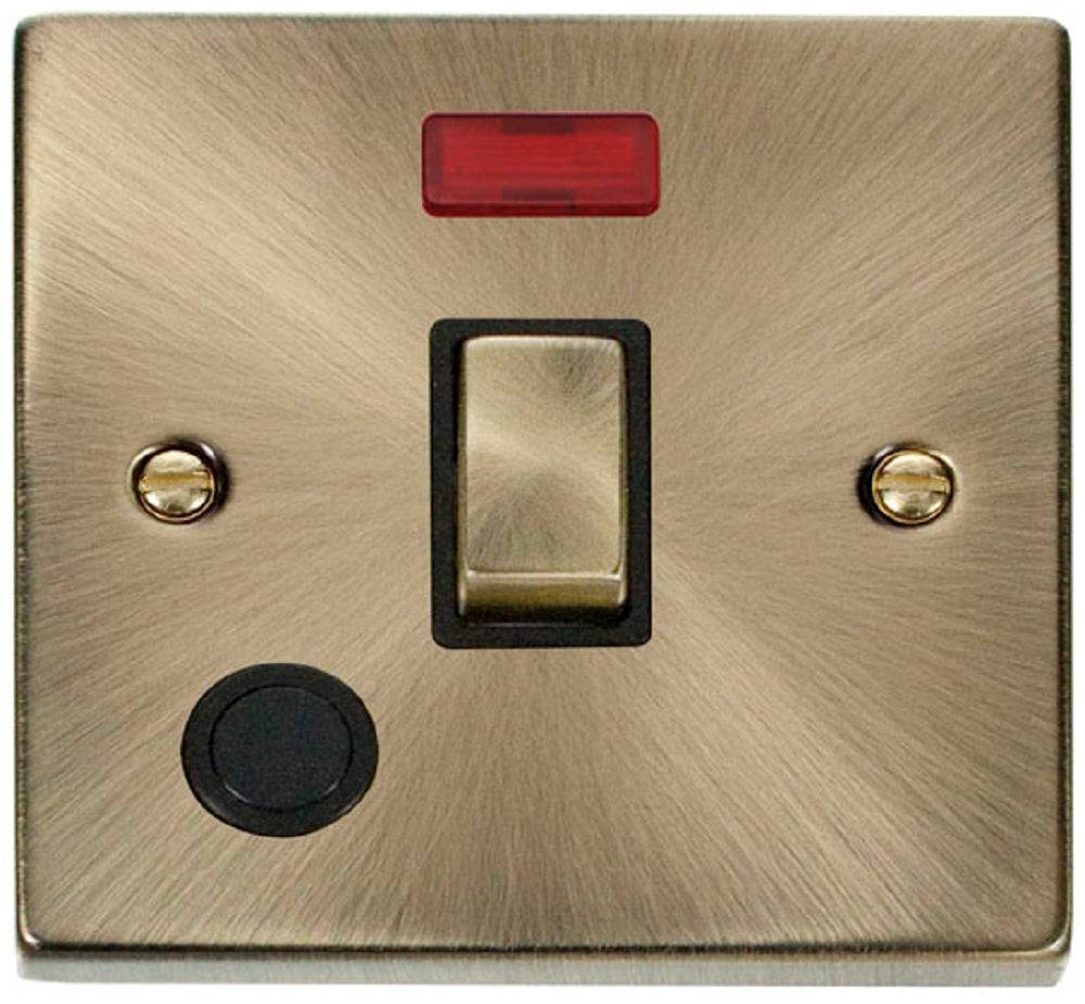 Click Deco Antique Brass 20A Double Pole Switch with Neon and Flex VPAB523BK - The Switch Depot