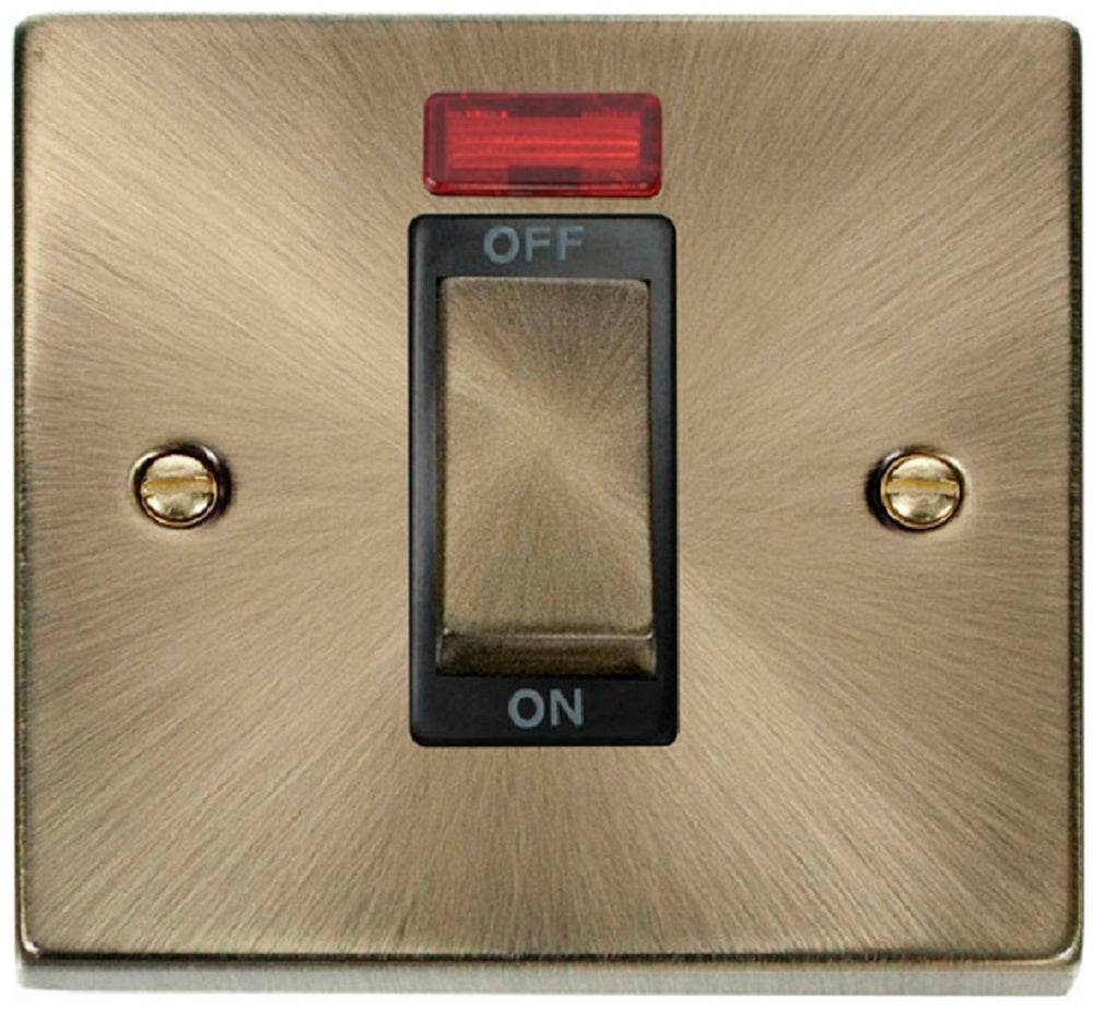 Click Deco Antique Brass 45A Cooker Switch with Neon VPAB501BK - The Switch Depot