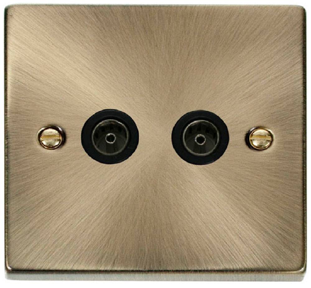 Click Deco Antique Brass Double TV Socket VPAB066BK - The Switch Depot