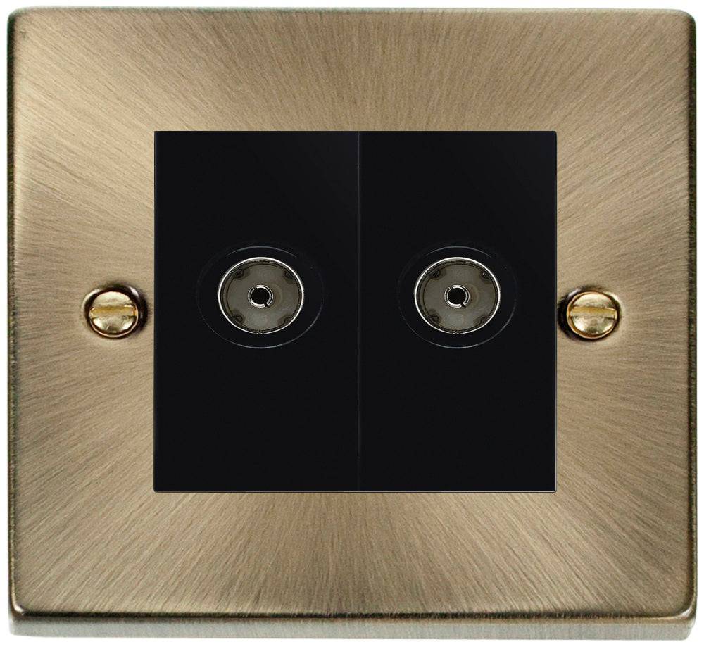 Click Deco Antique Brass Double TV Socket VPAB066MBK - The Switch Depot