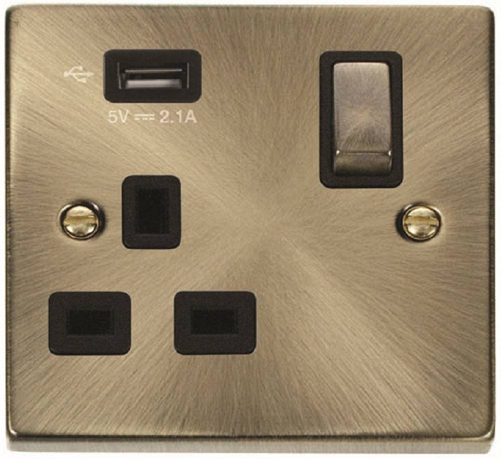 Click Deco Antique Brass Single USB Socket VPAB571UBK - The Switch Depot