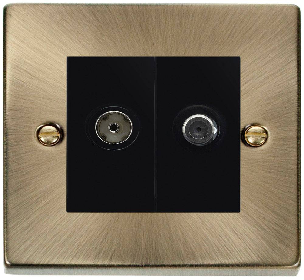 Click Deco Antique Brass TV and Satellite Socket VPAB157MBK - The Switch Depot