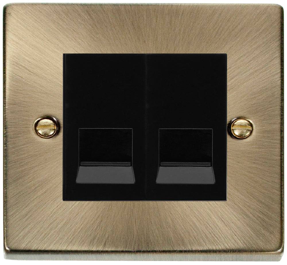 Click Deco Antique Brass Double Slave Telephone Socket VPAB126MBK - The Switch Depot