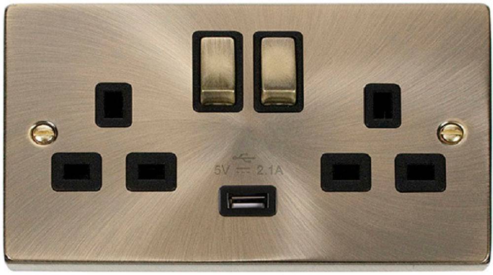 Click Deco Antique Brass Double USB Socket VPAB570BK - The Switch Depot