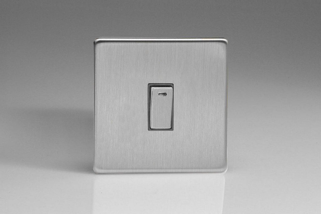 Varilight Screwless Brushed Steel 20A Double Pole Switch with Neon XDS20NDS - The Switch Depot