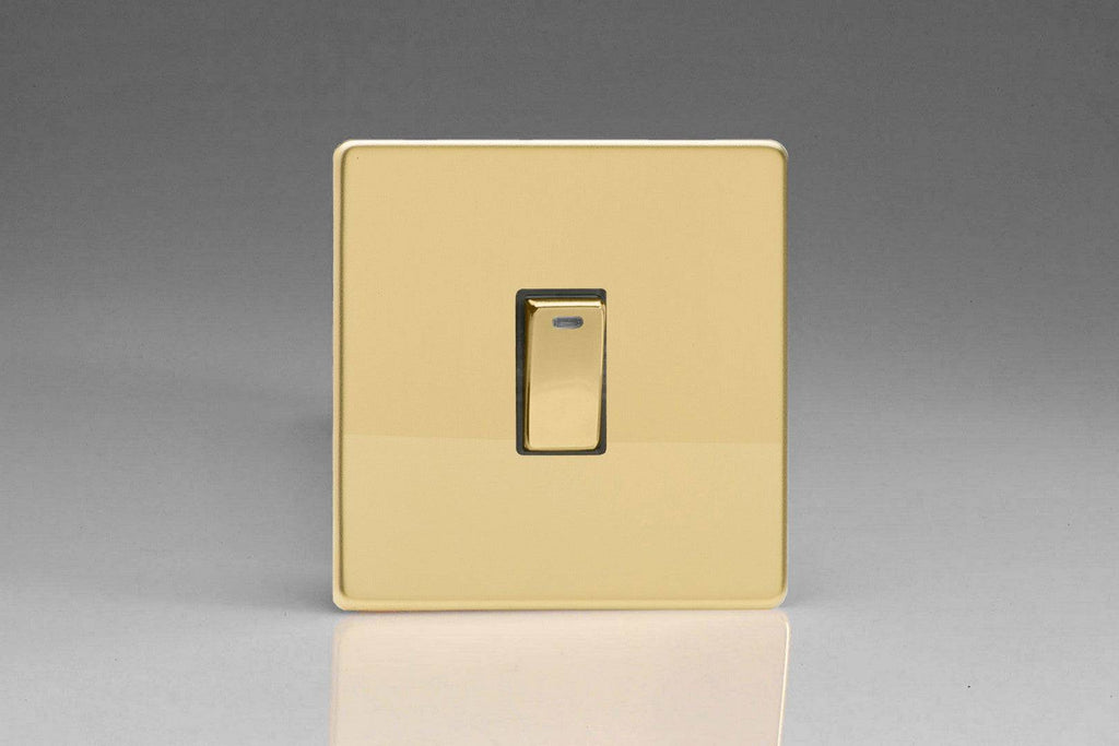 Varilight Screwless Polished Brass 20A Double Pole Switch with Neon XDV20NDS - The Switch Depot