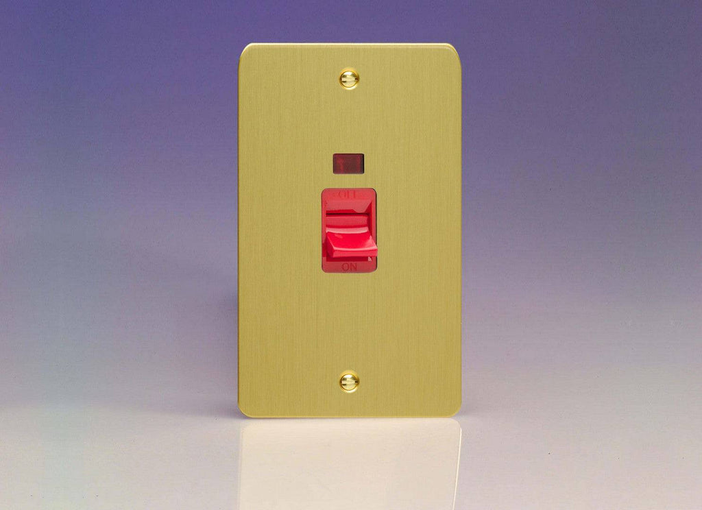 Varilight Ultraflat Brushed Brass 45A Cooker Switch with Neon XFB45N - The Switch Depot