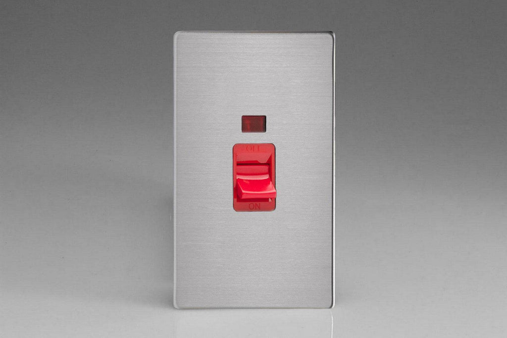 Varilight Screwless Brushed Steel 45A Cooker Switch with Neon XDS45NS - The Switch Depot