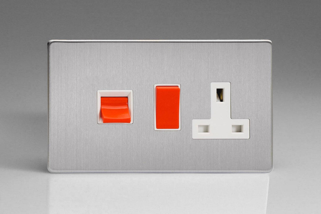 Varilight Screwless Brushed Steel Cooker Switch and 13A Socket XDS45PWS - The Switch Depot