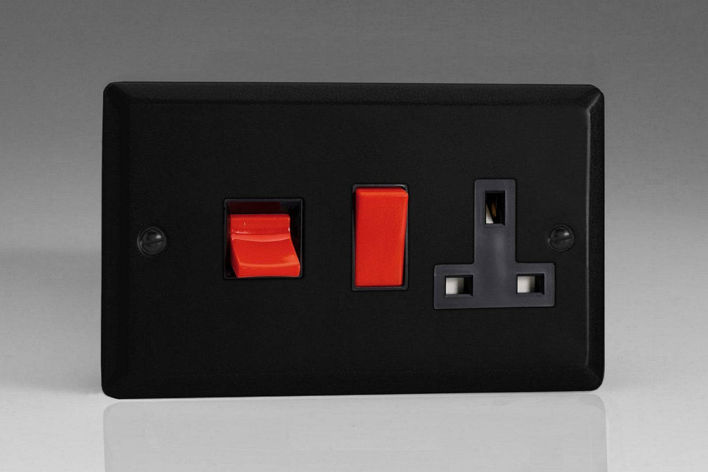 Varilight Urban Matt Black Cooker Switch and 13A Single Socket XY45PB.MB - The Switch Depot