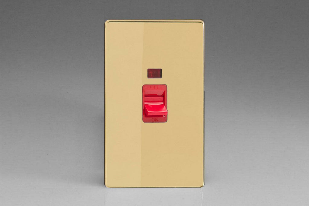 Varilight Screwless Polished Brass 45A Cooker Switch with Neon XDV45NS - The Switch Depot
