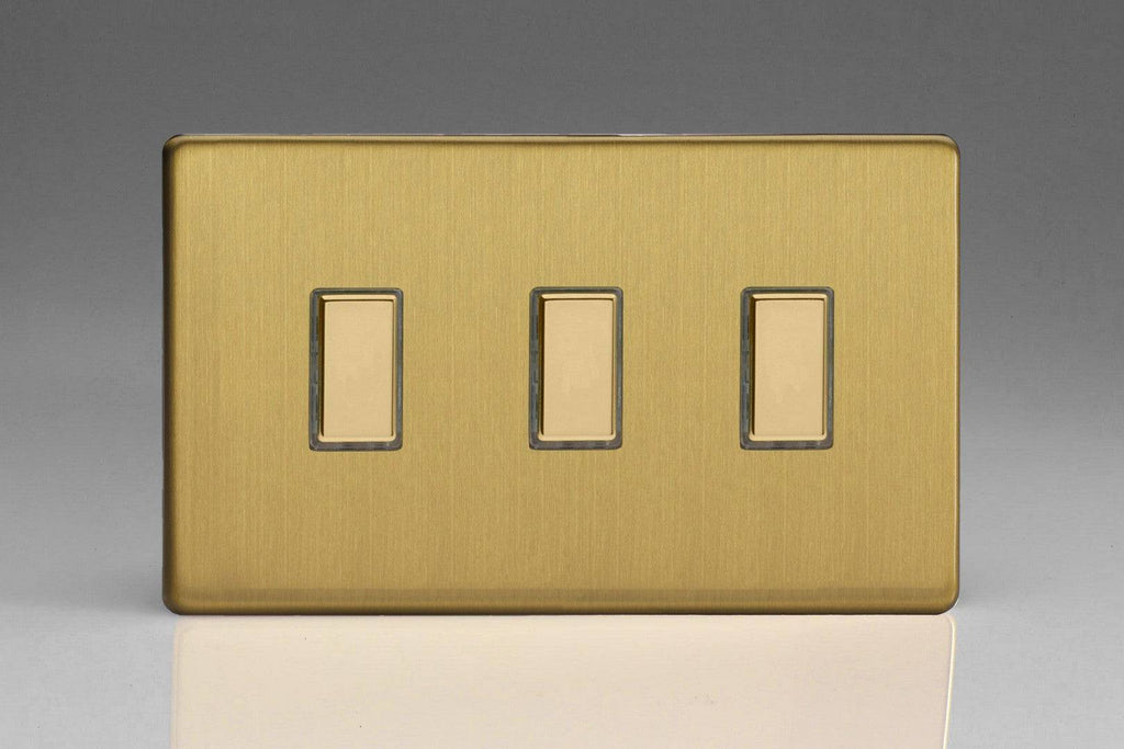 Varilight Screwless Brushed Brass Triple Secondary Touch Dimmer Switch JDBES003S - The Switch Depot