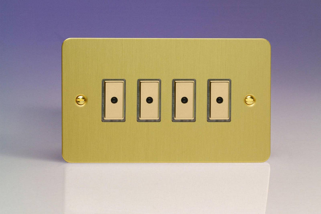 Varilight Ultraflat Brushed Brass Quadruple Master Touch Dimmer Switch JFBE104 - The Switch Depot