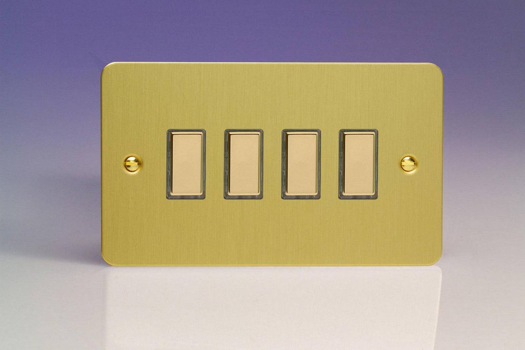 Varilight Ultraflat Brushed Brass Quadruple Secondary Touch Dimmer Switch JFBES004 - The Switch Depot