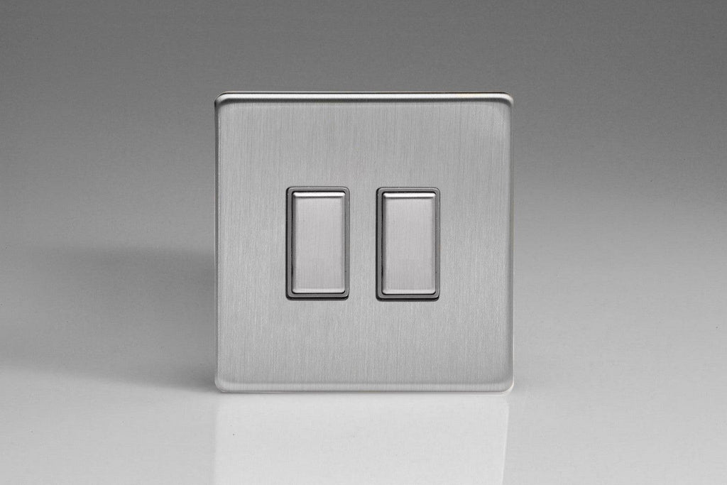 Varilight Screwless Brushed Steel Double Secondary Touch Dimmer Switch JDSES002S - The Switch Depot