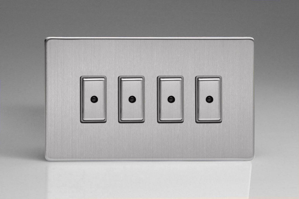 Varilight Screwless Brushed Steel Quadruple Master Touch Dimmer Switch JDSE104S - The Switch Depot