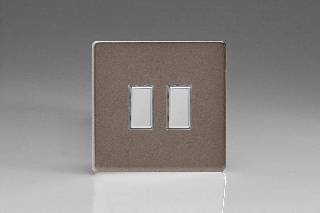 Varilight Screwless Pewter Double Secondary Touch Dimmer Switch JDRES002S - The Switch Depot