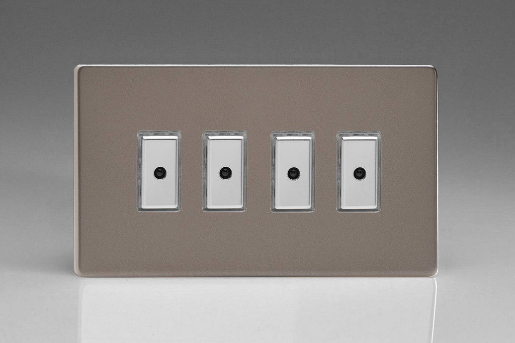 Varilight Screwless Pewter Quadruple Master Touch Dimmer Switch JDRE104S - The Switch Depot
