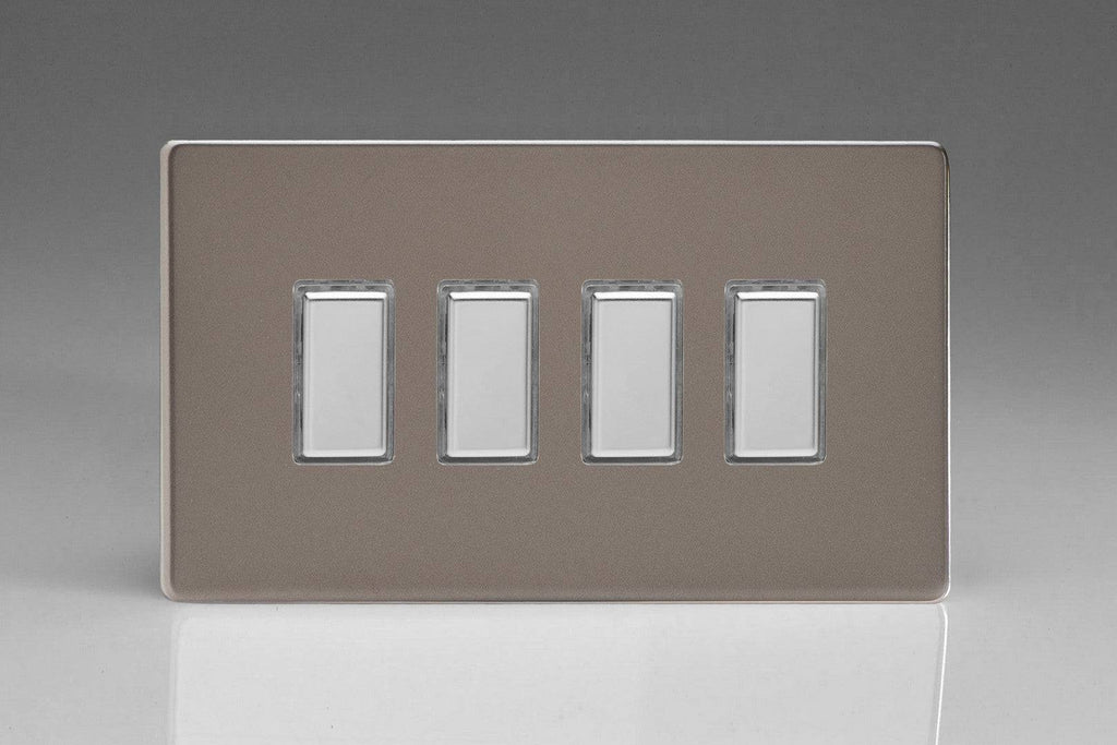 Varilight Screwless Pewter Quadruple Secondary Touch Dimmer Switch JDRES004S - The Switch Depot