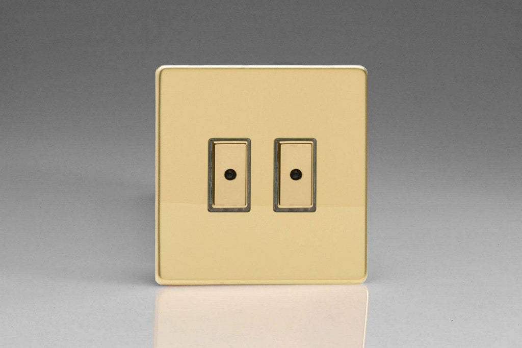 Varilight Screwless Polished Brass Double Master Touch Dimmer Switch JDVE102S - The Switch Depot