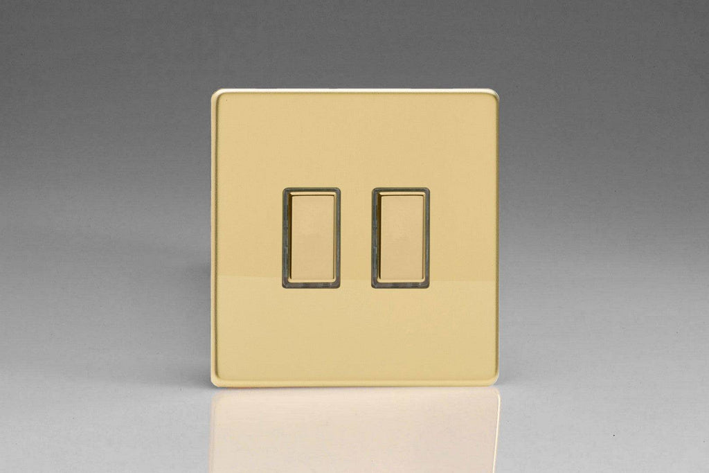 Varilight Screwless Polished Brass Double Secondary Touch Dimmer Switch JDVES002S - The Switch Depot