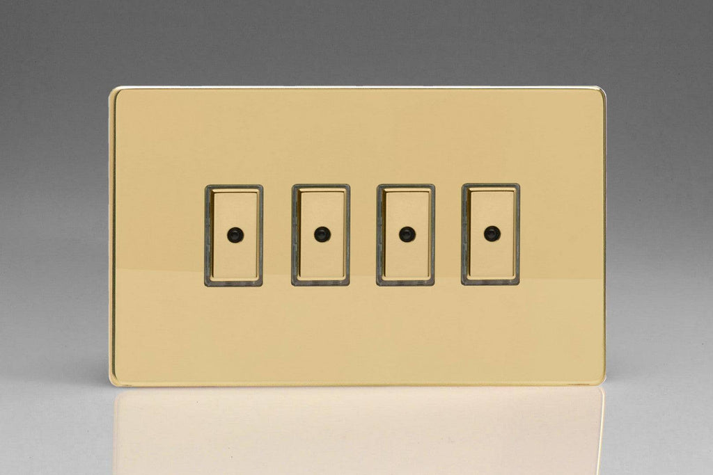 Varilight Screwless Polished Brass Quadruple Master Touch Dimmer Switch JDVE104S - The Switch Depot