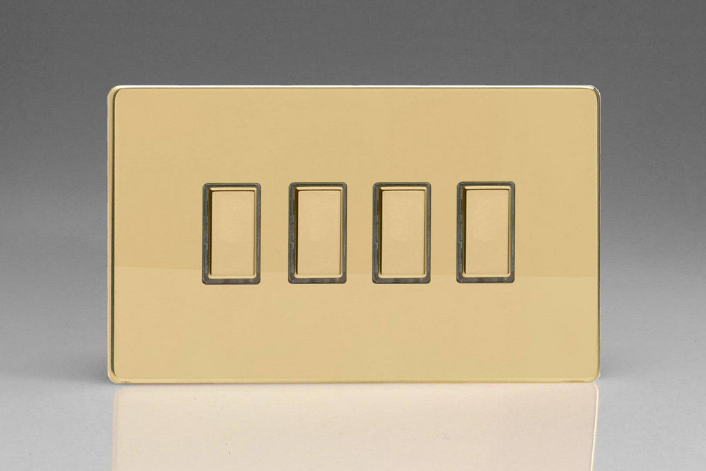 Varilight Screwless Polished Brass Quadruple Secondary Touch Dimmer Switch JDVES004S - The Switch Depot