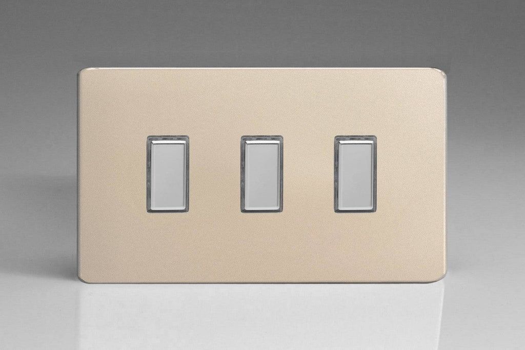 Varilight Screwless Satin Triple Secondary Touch Dimmer Switch JDNES003S - The Switch Depot