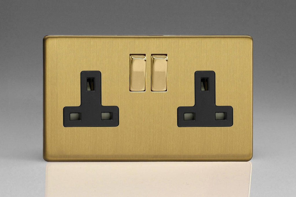 Varilight Screwless Brushed Brass Double Socket XDB5BS - The Switch Depot