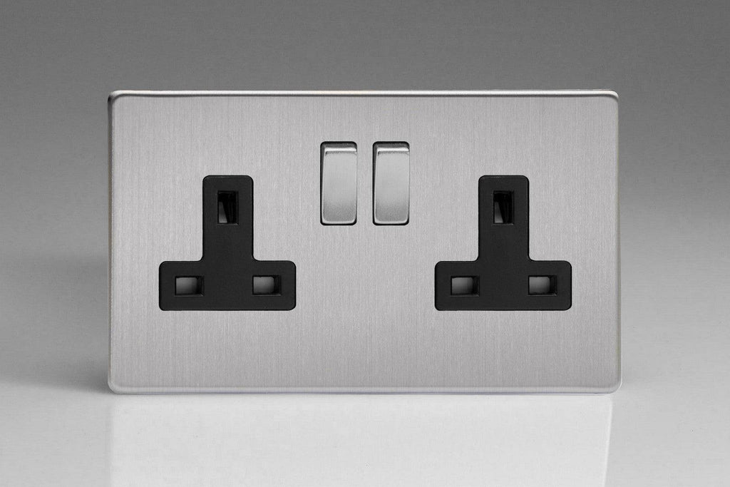 Varilight Screwless Brushed Steel Double Socket XDS5BS - The Switch Depot