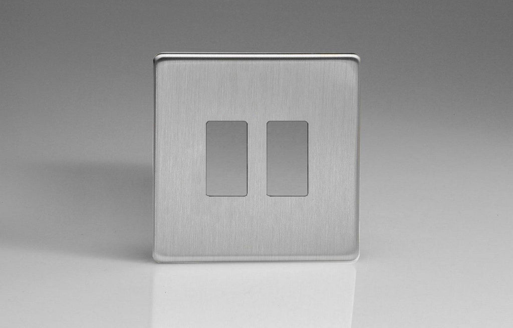 Varilight Screwless Brushed Steel 2G Euro plate XDSG2S - The Switch Depot