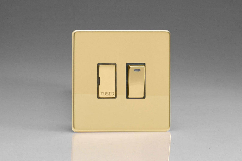 Varilight Screwless Polished Brass 13A Switched Spur with Neon XDV6NDS - The Switch Depot