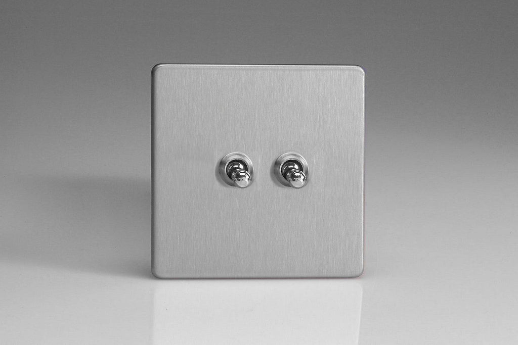 Varilight Screwless Brushed Steel 2G Intermediate Toggle Switch XDST77S - The Switch Depot