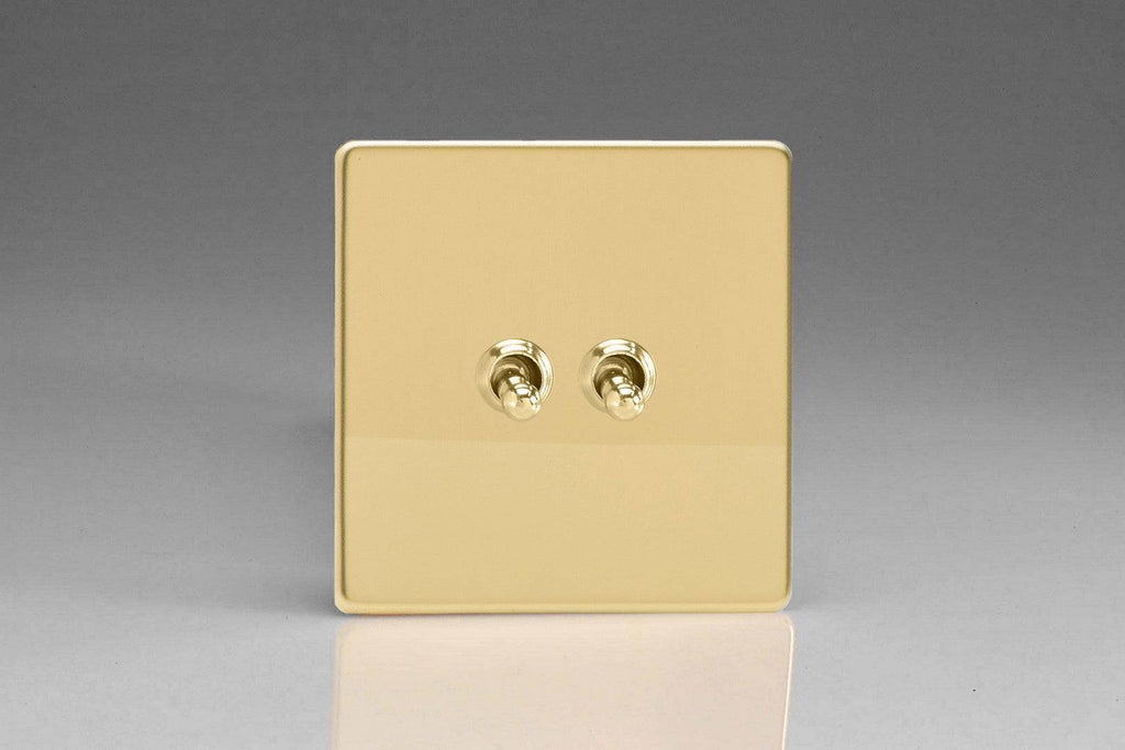 Varilight Screwless Polished Brass 2G Intermediate Toggle Switch XDVT77S - The Switch Depot