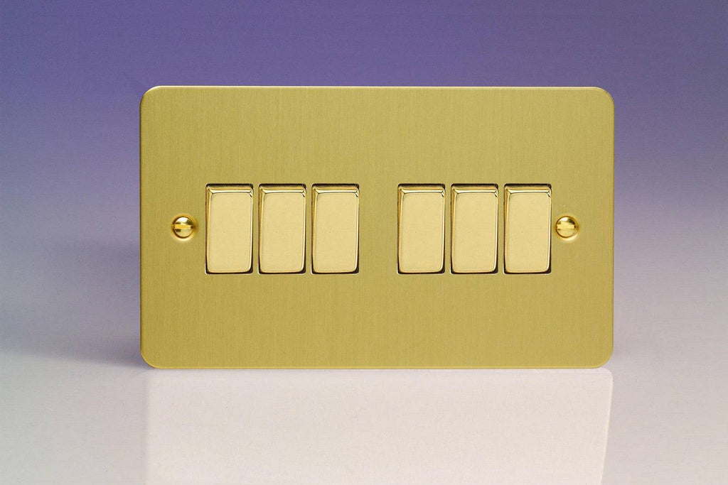 Varilight Ultraflat Brushed Brass 6G Light Switch XFB96D - The Switch Depot