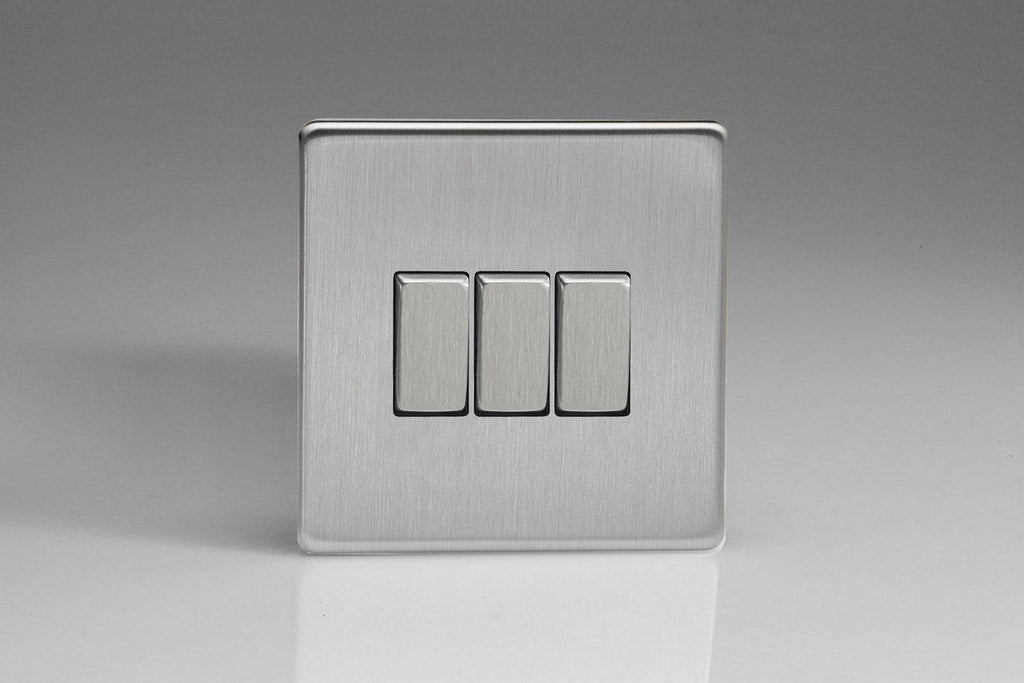 Varilight Screwless Brushed Steel 3G Light Switch XDS3S - The Switch Depot
