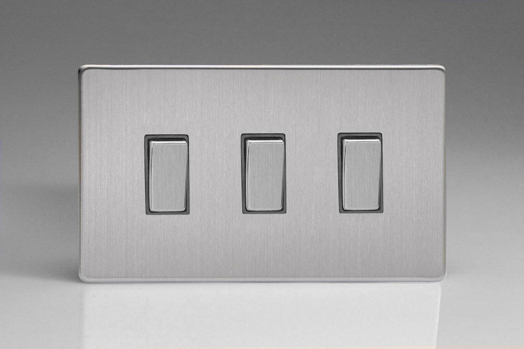 Varilight Screwless Brushed Steel 3G Light Switch XDS93S - The Switch Depot