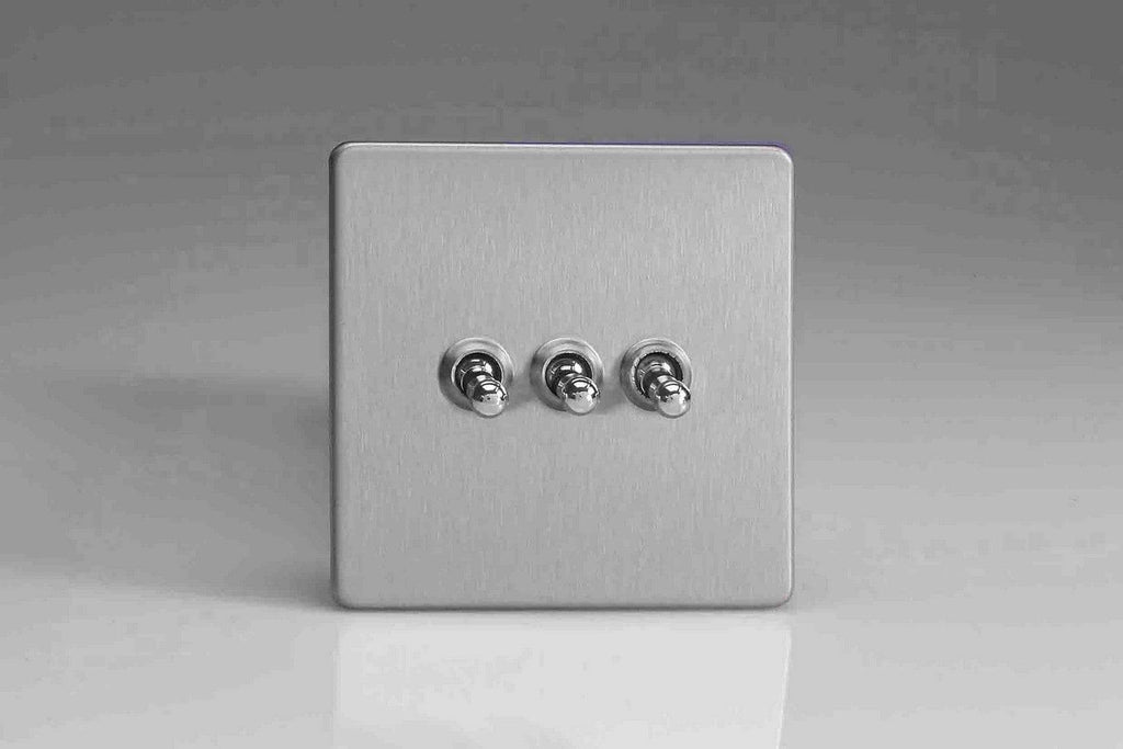 Varilight Screwless Brushed Steel 3G Toggle Switch XDST3S - The Switch Depot