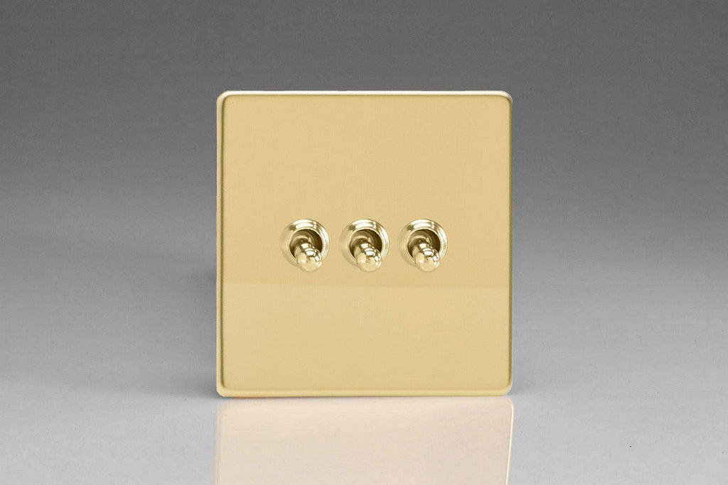 Varilight Screwless Polished Brass 3G Toggle Switch XDVT3S - The Switch Depot