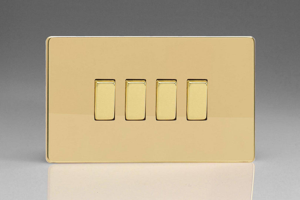 Varilight Screwless Polished Brass 4G Light Switch XDV9S - The Switch Depot