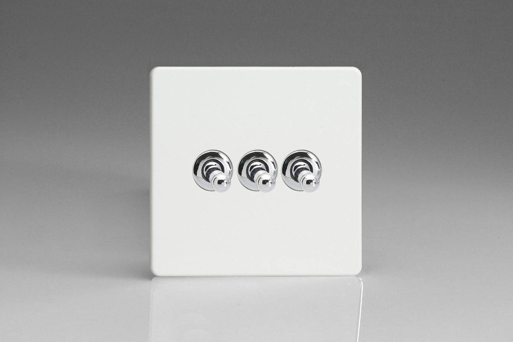 Varilight Screwless White 3G Toggle Switch XDQT3S - The Switch Depot