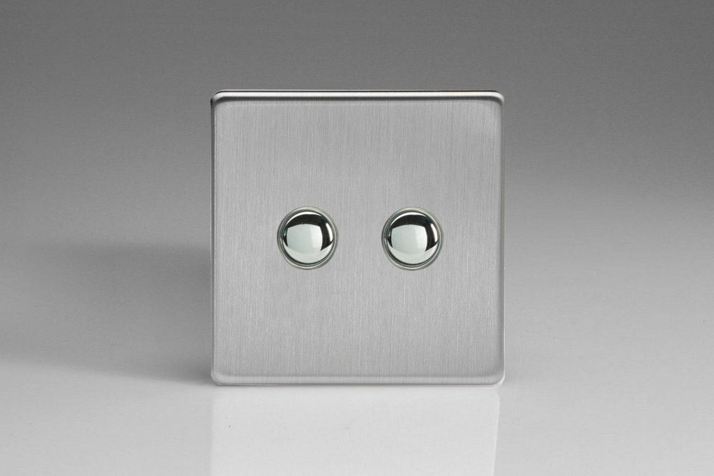 Varilight Screwless Brushed Steel 2G Momentary Switch XDSM2S - The Switch Depot