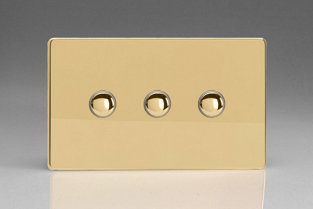 Varilight Screwless Polished Brass 3G Momentary Switch XDVM3S - The Switch Depot