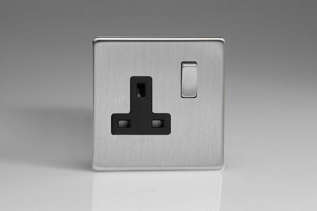 Varilight Screwless Brushed Steel Single Socket XDS4BS - The Switch Depot