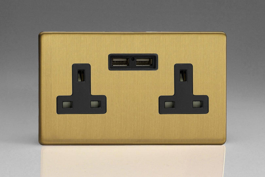 Varilight Screwless Brushed Brass Double USB Socket XDB5U2BS - The Switch Depot