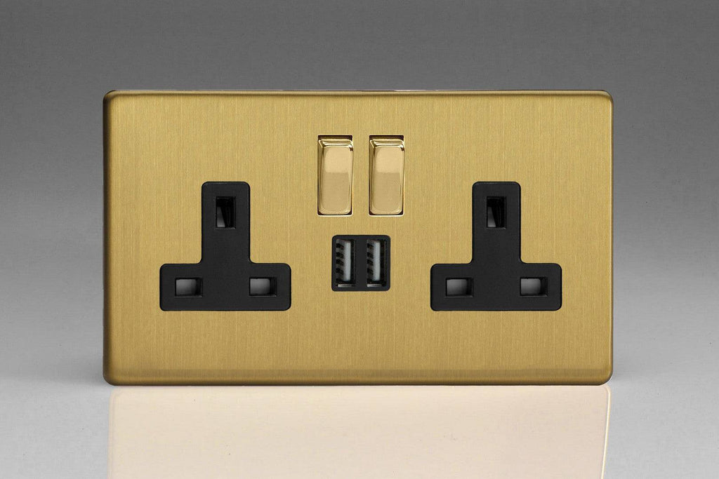 Varilight Screwless Brushed Brass Double USB Socket XDB5U2SBS - The Switch Depot