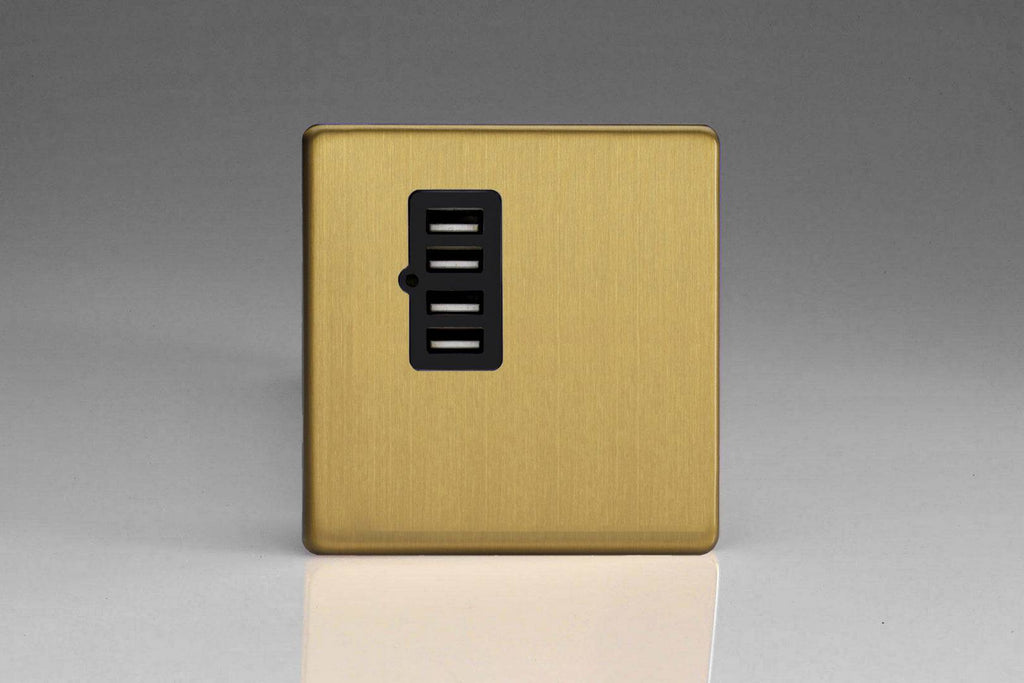 Varilight Screwless Brushed Brass Quadruple USB Charger XDBU4BS - The Switch Depot