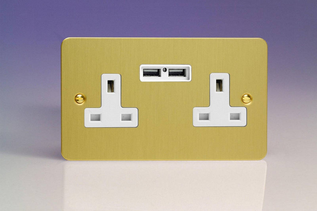 Varilight Ultraflat Brushed Brass Double USB Socket XFB5U2W - The Switch Depot